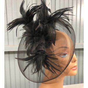 Black Mesh Fascinator Derby Dress Feathered Church Womens Glamour Cap Hat